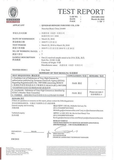 Китай Qingdao Hongde New Material Co., Ltd Сертификаты